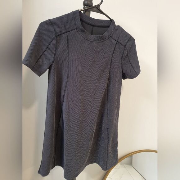 Lululemon Ribbed Softstreme Black Tshirt Dress W/Pocket Yoga Athletic Relaxed 0 - Picture 2 of 9